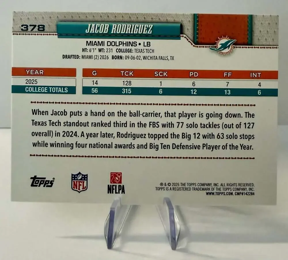 JACOB RODRIGUEZ 2026 Topps Flagship ROOKIE SAND GLITTER PARALLEL! MIAMI DOLPHINS